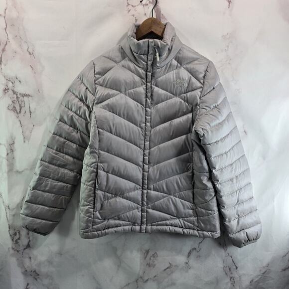 The North Face Down Jacket Womens Large Gray Silver Puffer Insulated - Picture 1 of 11
